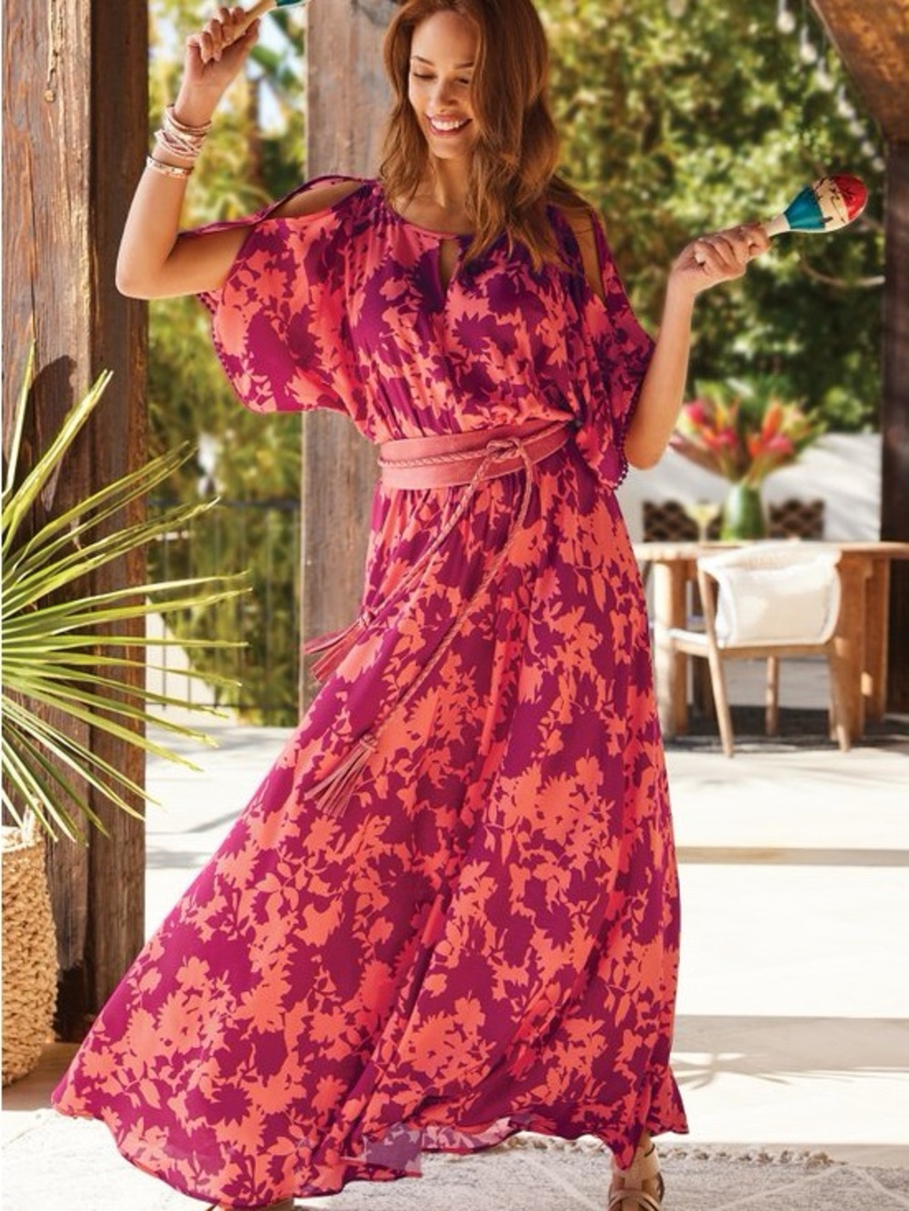 SOFT SURROUNDINGS Marcella Floral Cold-Shoulder Maxi Dress - L